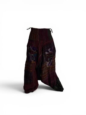 Bohemian Drop-Crotch Patchwork Pants in Burgundy and Plum